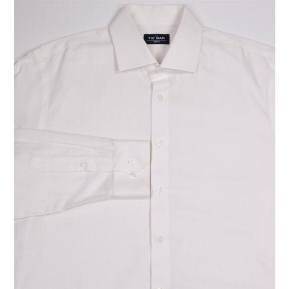 The Tie Bar White Dress Shirt Trim Fit Herringbone 16.5-36/37 - Picture 1 of 8